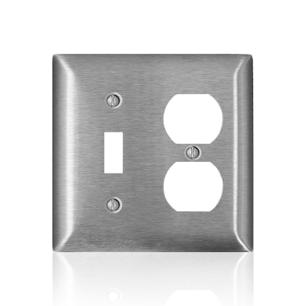 Leviton Leviton C-Series Satin Silver 2 gang Stainless Steel Duplex/Toggle Wall Plate 1 pk 0SL18-000 - main